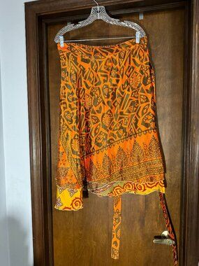 Darn Good Yarn Sari Silk Wrap Skirt Womens Goddess Mini Boho Gypsy Reversible